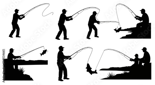 Collection of Fisherman Silhouettes in Various Poses