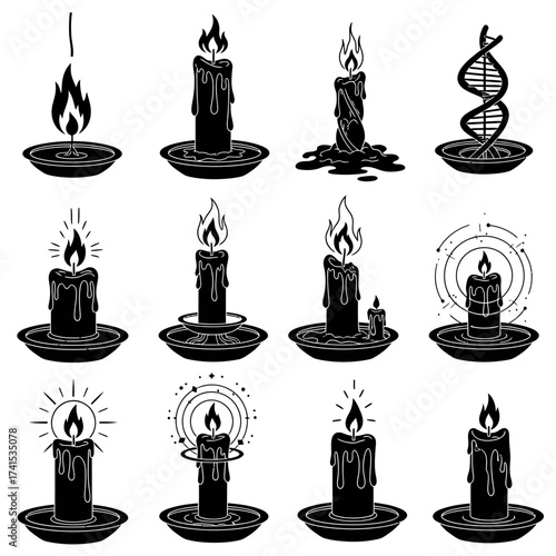 Mystic Candle Symbol Set – Magical Candlelight and Spiritual Energy Vector Illustration
