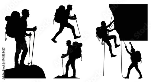 Set of hiker and climber silhouettes for adventure design