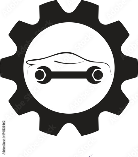Car service gear icon represents automotive repair and mechanical maintenance services isolated on white background
