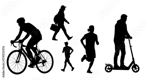 Active Lifestyle Commuting and Sports Silhouette Shapes