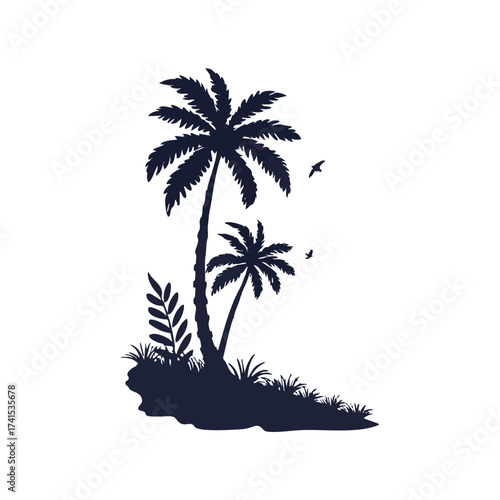 Tropical Island Silhouette with Flying Bird