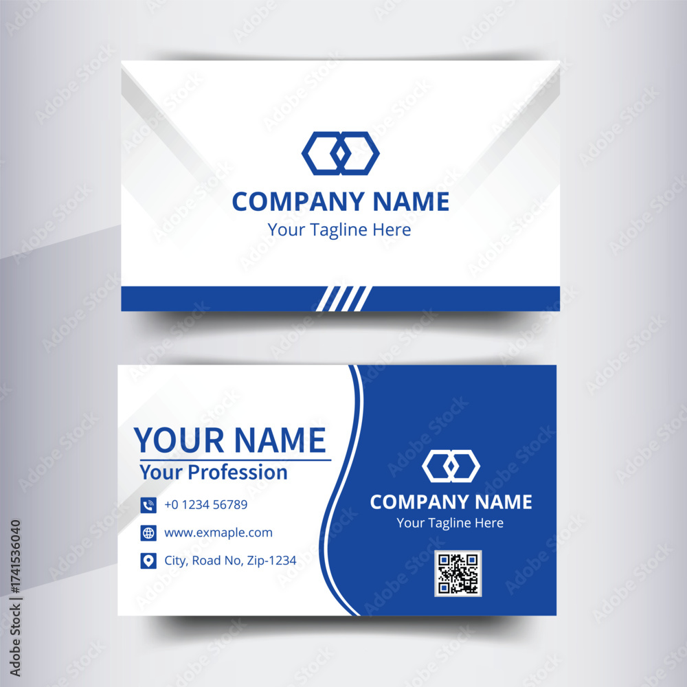 Obraz premium Professional Blue and White Business Card Template – Modern Corporate Branding and Identity Design