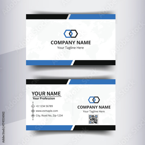 Modern Blue and Black Corporate Business Card Template – Professional Company Branding Design