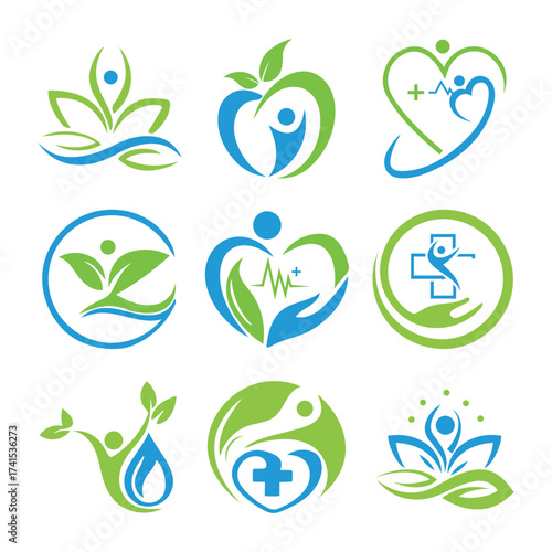 Health & Wellness- minimal colorful icon set for healthy lifestyle, medical fitness & healthcare ux/ui design