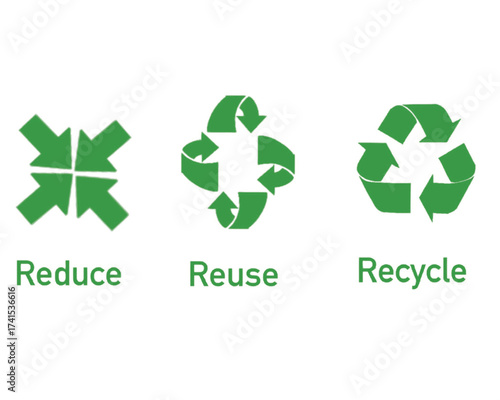 Vector reduce reuse recycle symbol set. Green icons on white background