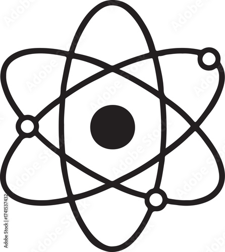 Simple hand drawn atom model with electrons orbiting nucleus