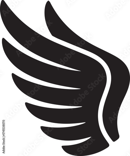 Single Black Wing Graphic on White silhouette white background