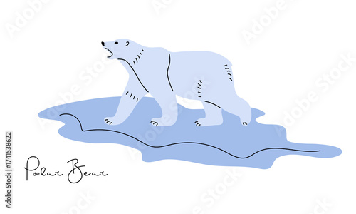 Polar Bear walking on ice floe and growling in middle of Arctic Ocean. Predator hunting. Wildlife conservation. Flat style Vector illustrations. Wild animal of Arctic Circle. Arctic north animal