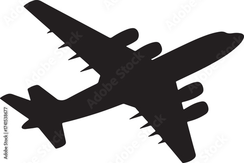 Silhouette Airplane Flying in Sky for Transportation, Travel, Aircraft, Aviation and Business Concept Background