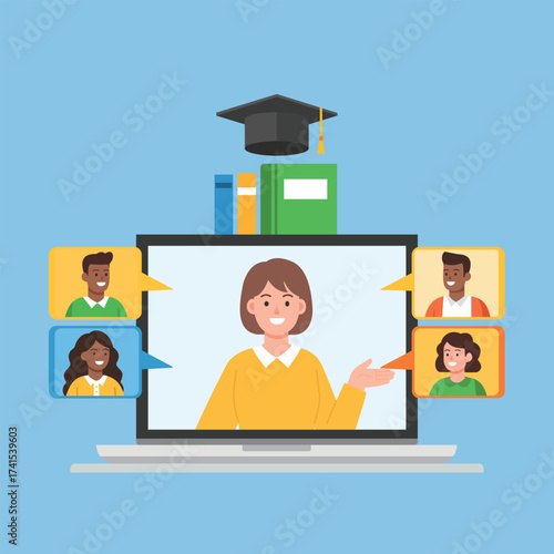 Online Education and Learning flat style illustration