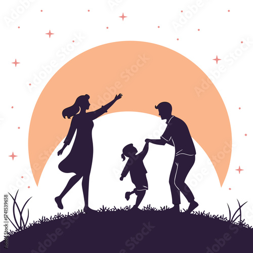 Silhouette of a Family Bonding under the Moonlit Sky A Captivating Illustration of Love Togetherness and the Beauty of Night Celebrating Simple Family Moments Silhouettes Against a Celestial Backdrop 