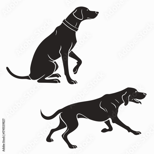 Elegant Canine Companions Two Silhouettes of Dogs in Artistic Black and White Renderings.