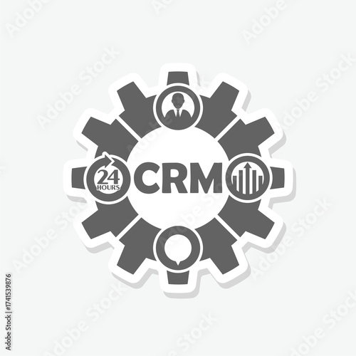 CRM, customer relationship management icon sticker isolated on gray background