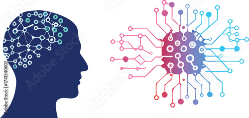 Silhouette of Human Head with Networked Brain and Digital Circuitry mind