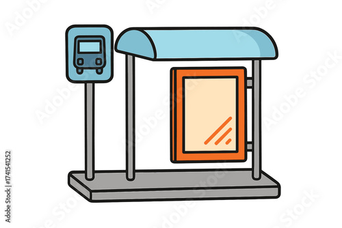 Bus stop advertising mockup vector illustration. Blank billboard for marketing on a city street. Public transport station icon. Outdoor advertisement concept cartoon style.