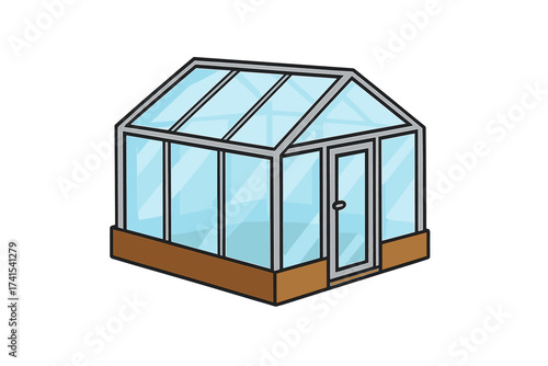 Greenhouse vector illustration. Glasshouse for growing plants and flowers. Garden hothouse for horticulture and farming. Cartoon style building isolated on white background.