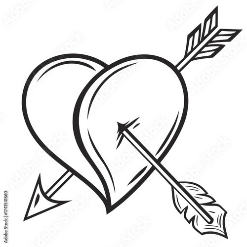Two Hearts Pierced by Arrows Outline love cupid