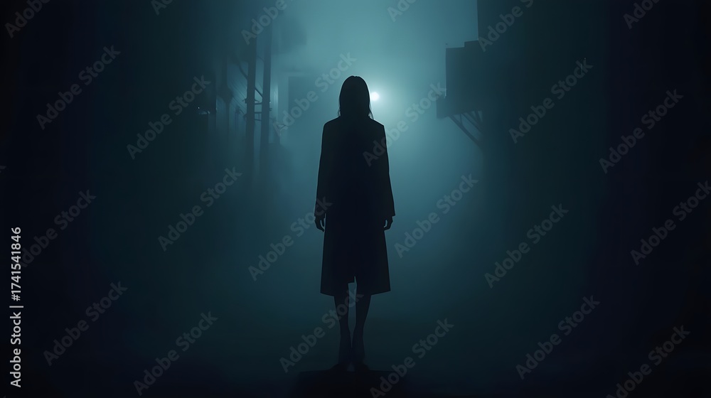 Fototapeta premium silhouette of a woman in a dark room