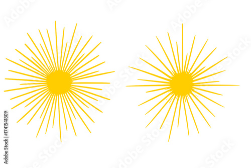 Vibrant yellow starburst vector illustrations with transparent background, radiant sunburst rays design, dynamic light burst effects, optical explosion shapes set for graphic decoration