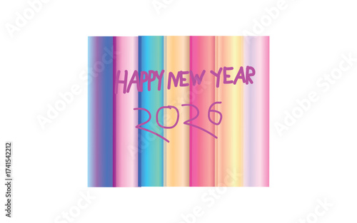 Happy New Year 2026 greeting card design, colorful gradient background with festive celebration theme, vibrant holiday wishes, digital art poster for party celebration.