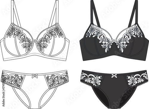 Fashionable lingerie set with bra and panty illustrations