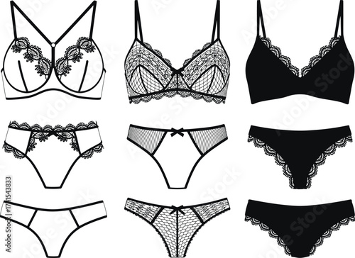 Collection of elegant lace lingerie sets and undergarments for women