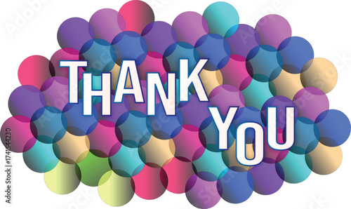 Thank you text typography design with colorful spheres decorative style