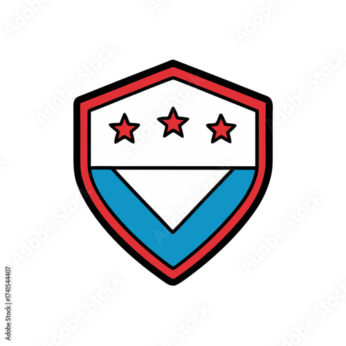 Shield emblem with stars and chevron abstract geometric vector illustration