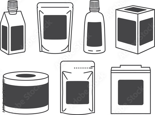 Collection of various packaging containers for products