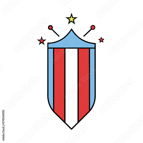 Patriotic shield emblem with stars and stripes vector illustration scalable graphic design