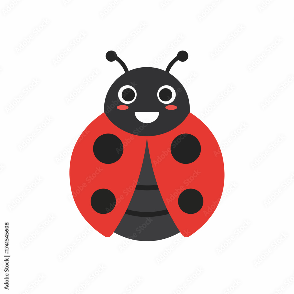 Obraz premium Flat Cartoon Style Smiling Ladybug Insect Character Design Illustration