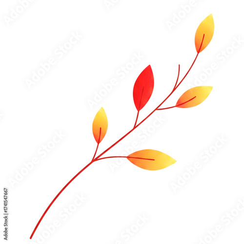 Autumn leaf branch in vibrant red and yellow shades, perfect for seasonal designs and nature-inspired projects, evokes warmth and fall