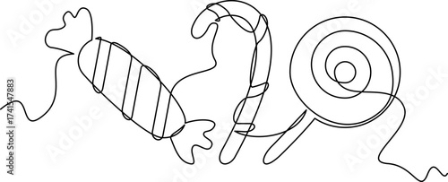 one line art Candies vector illustration. line art, one continuous line, simple, hand drawn and sketch style. for icons, symbols, signs or logos. PNG