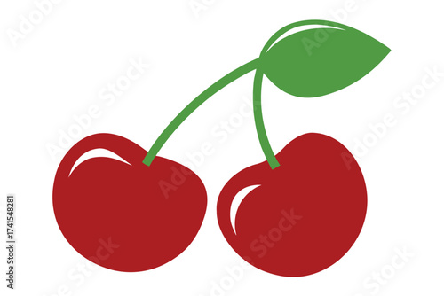 A red cherry with a green leaf on top