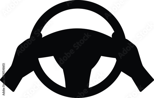 Stylized black silhouette of a steering wheel isolated on white background