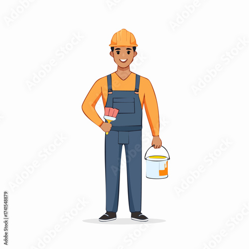Painter worker with paint and helmet