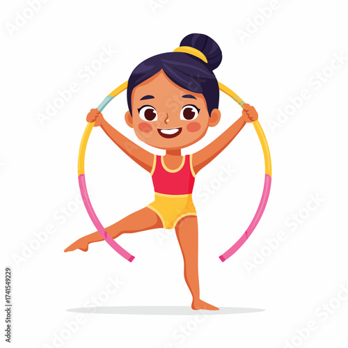Girl performing ribbon gymnastics with transparent background