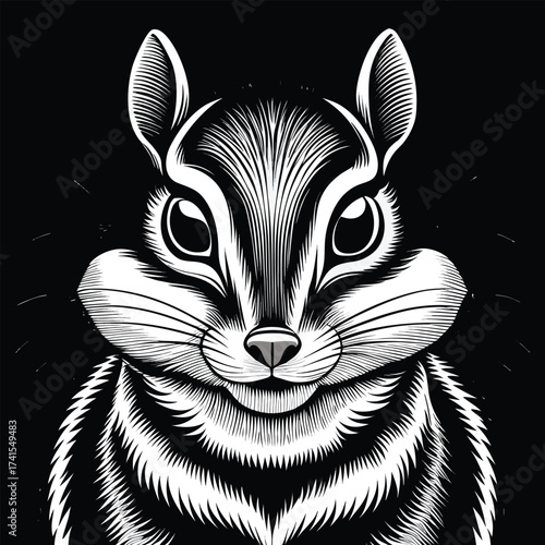 Vector art of closeup portrait of a chipmunks face with detailed fur texture
