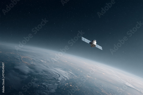 Wallpaper Mural Sleek High-Tech Artificial Satellite Orbiting Earth Amid Twinkling Stars Torontodigital.ca