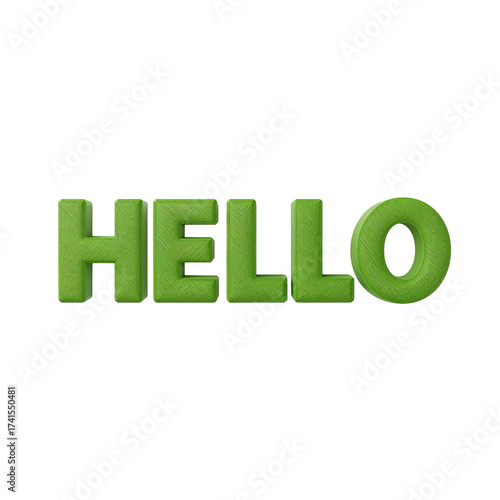 3d rendering of the word hello covered in green grass, isolated on transparent background