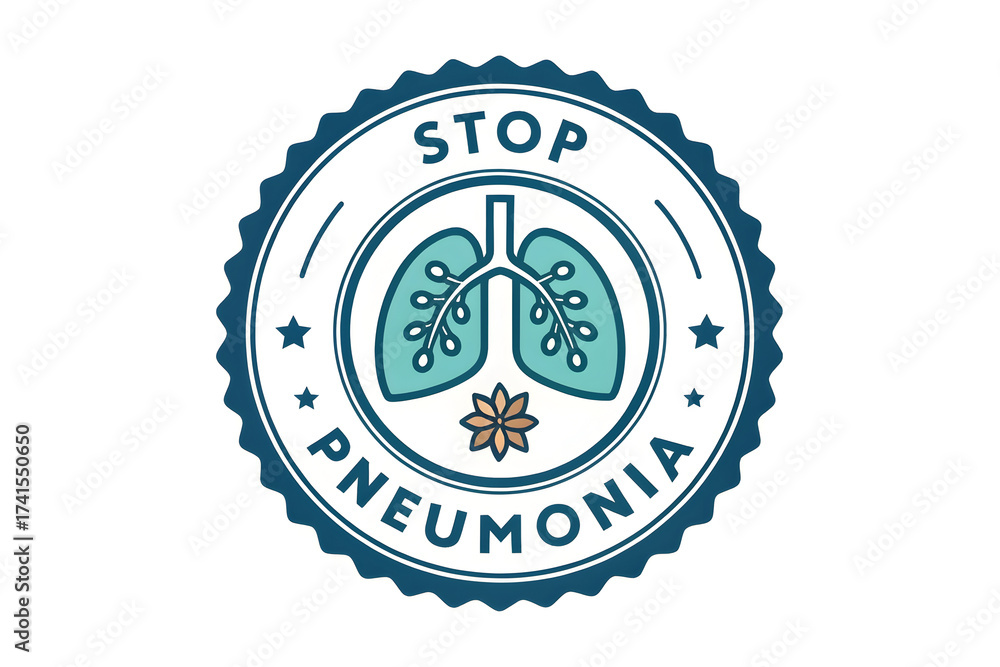 Fototapeta premium Stop Pneumonia Badge Design with Lungs Symbol and Typography