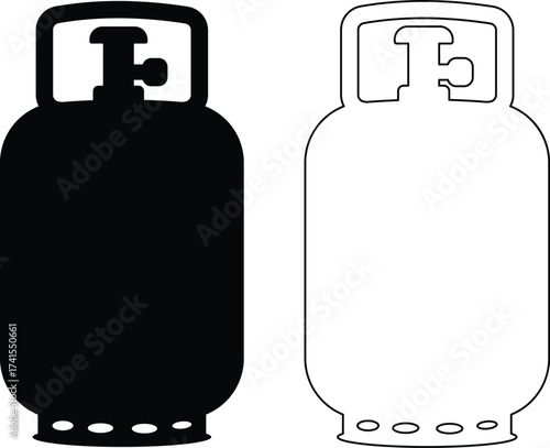 Black and white silhouette of a propane gas cylinder isolated on white background