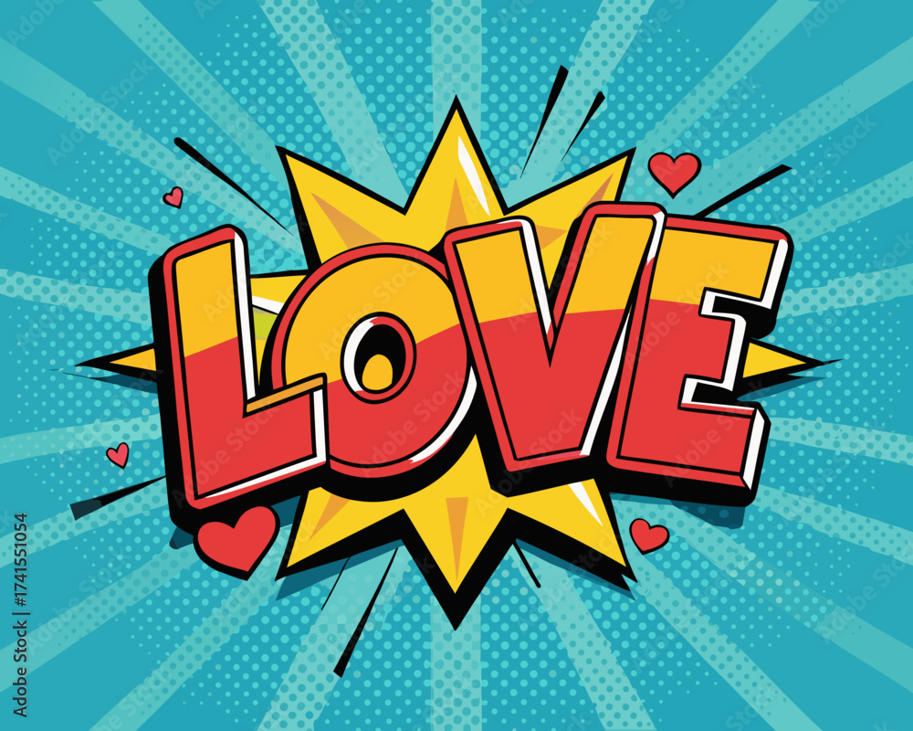 Fototapeta premium lettering--Love--pop art comic book background-