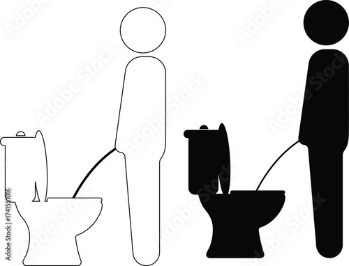 Two toilet icons one black silhouette and one outline isolated on white background