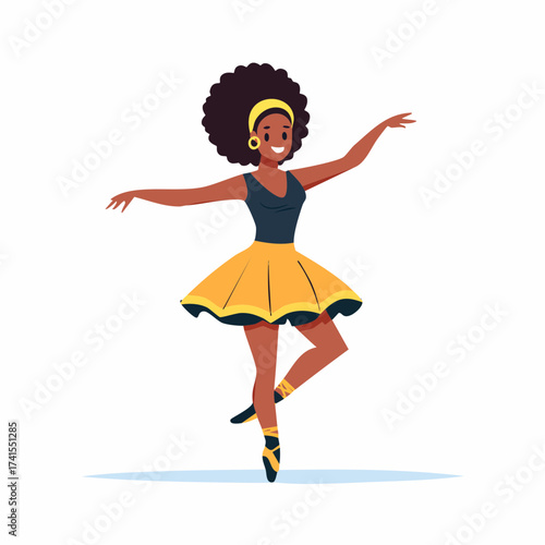 Black ballerina dancing in yellow tutu with transparent background