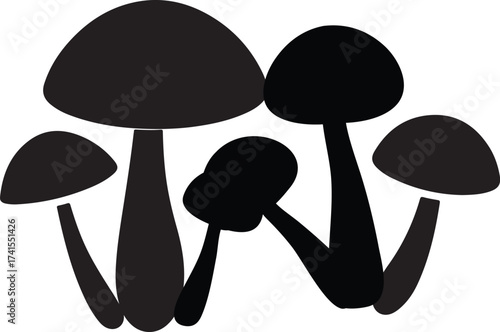 Stylized cluster of mushrooms in silhouette