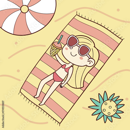 Happy Girl Relaxing on the Beach