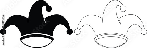 Jester hat silhouette and outline isolated on white background