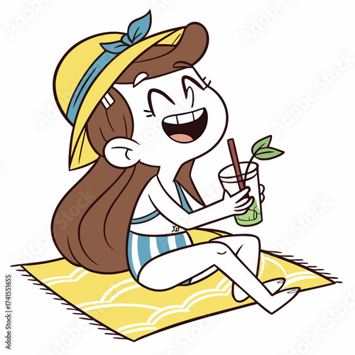 Happy Girl Relaxing on the Beach